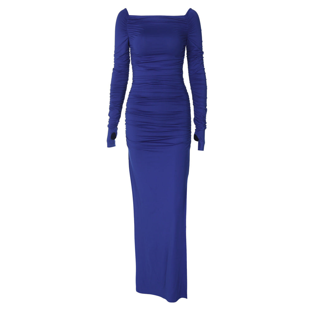 off the Shoulder off Neck Tight Pleated Side Split Dress