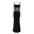 Low Cut Mesh Stitching See through Sling Dress Elegant Slim