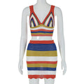 Colorblock Sling Slim Fit Hip Wrapped Short Dress Knitting Suit