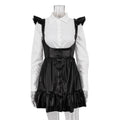 Black White Contrast Color Preppy Suit Long Sleeve Shirt Slip Dress Two Piece Set
