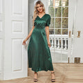 Casual High Waist Solid Color V neck Puff Sleeve Dress