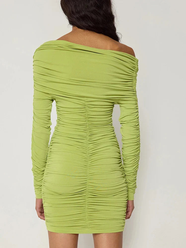 One Shoulder Pleated Mini Dress