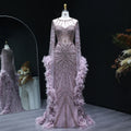 Beaded Mermaid Evening Dress with Feather Cape Sleeves