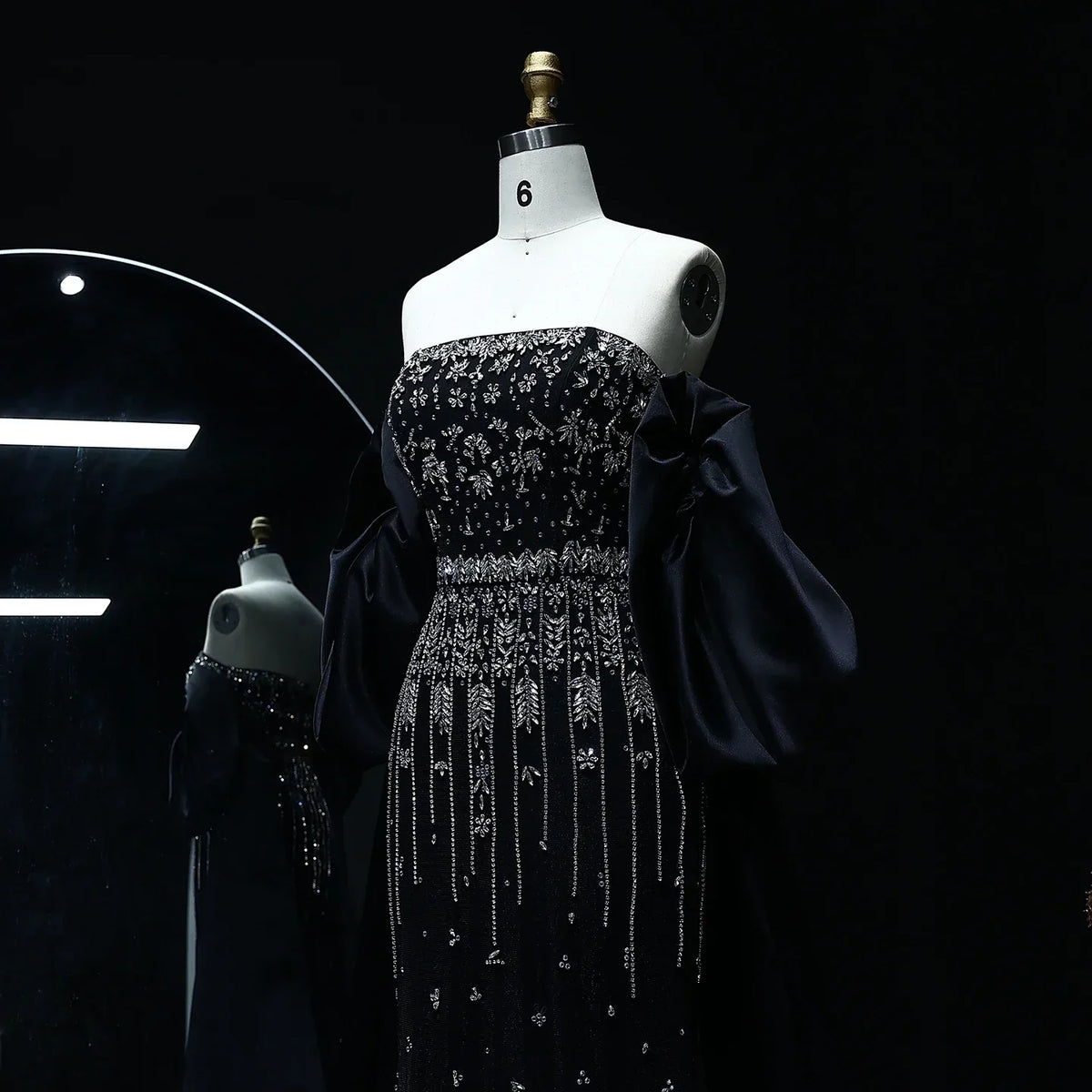 Crystal Tassel Black Evening Dress with Straps / Cape Strapless