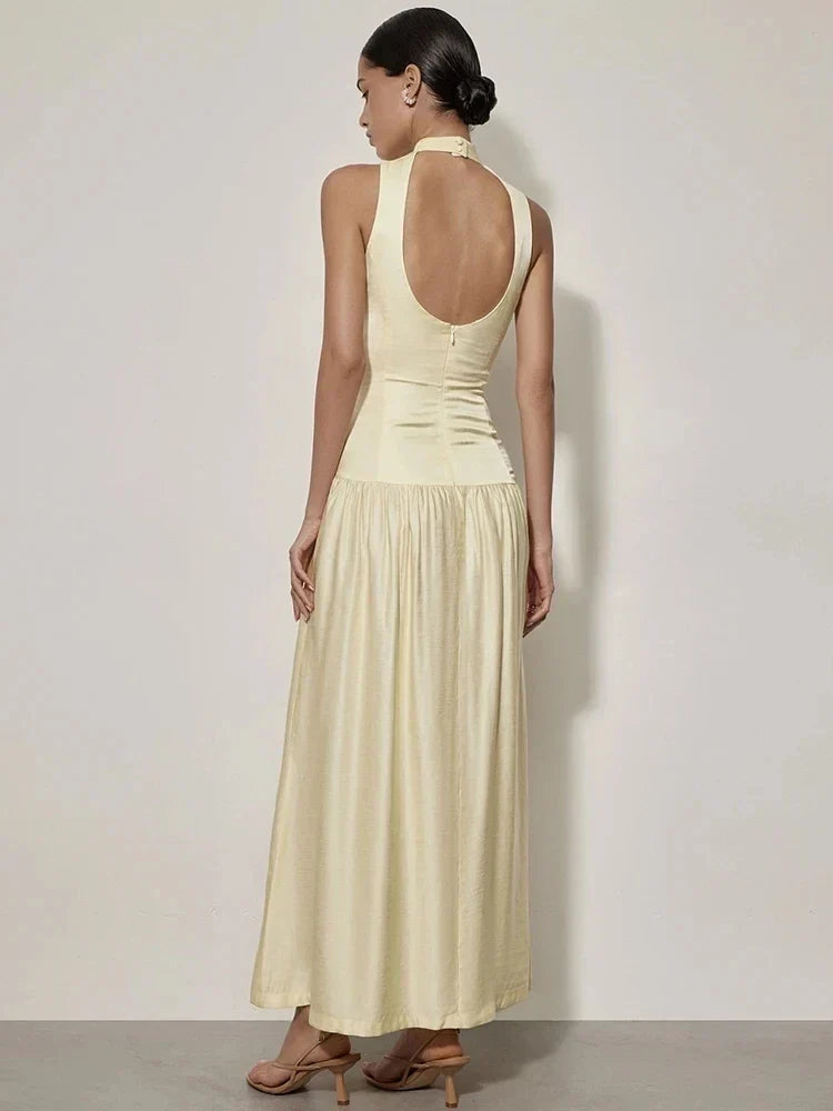 Patchwork Open Back Sleeveless Round Neck Maxi Dress