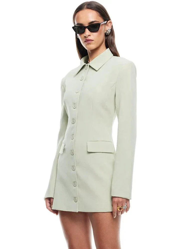 Turn-down Collar Buttons Blazer Mini Dress