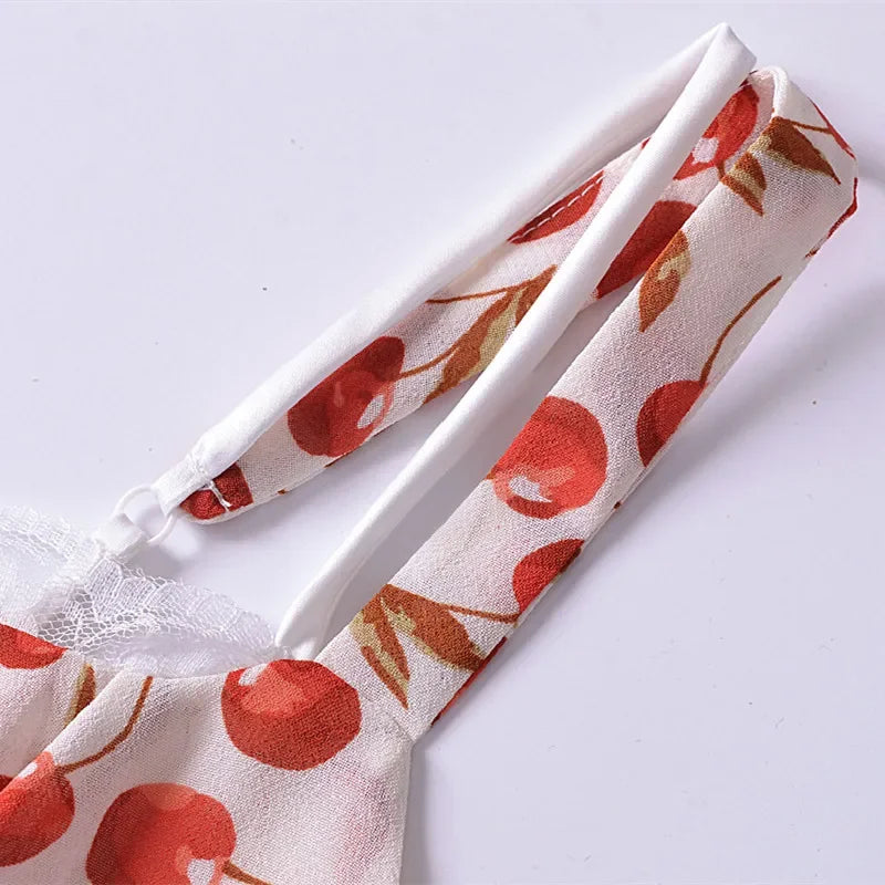 Cherry Print Ruffles Hem Trumpet Midi Dress