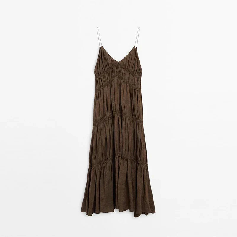 Sling A-line Sleeveless Deep V-neck Dress