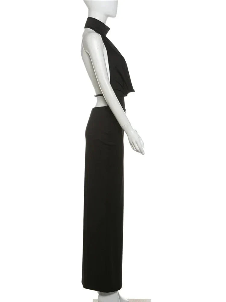 Halter Low Swinging Neck Maxi Dress