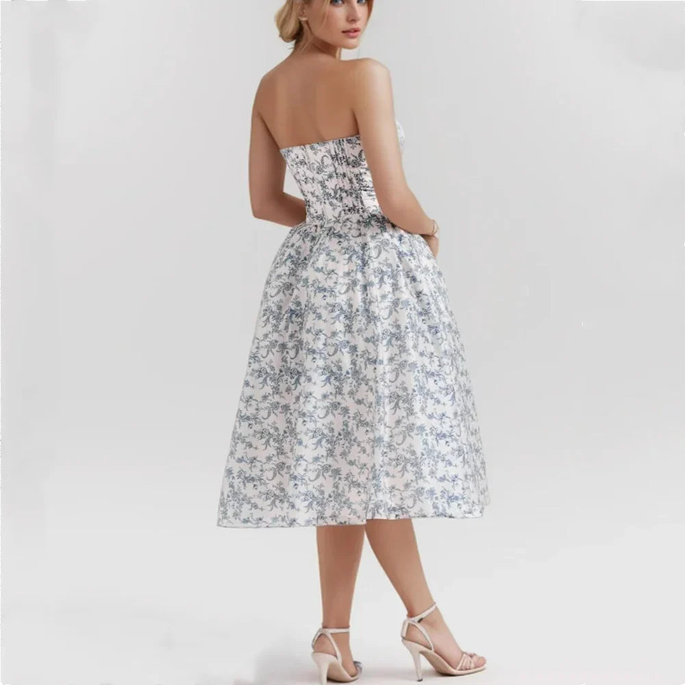 Low Waist Pleated Midi Dress Bra Chest With Wire