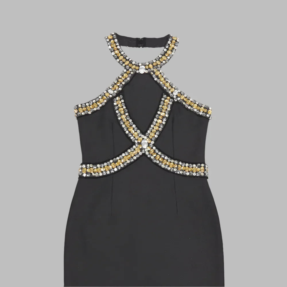 Diamond Knee Length Black Bandage Dress
