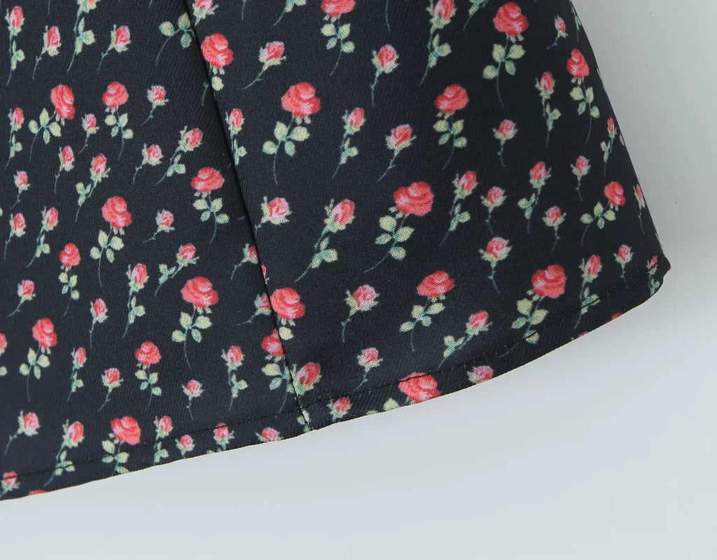 Flower Print Embroidery Lace Slash Collar Mini Dress