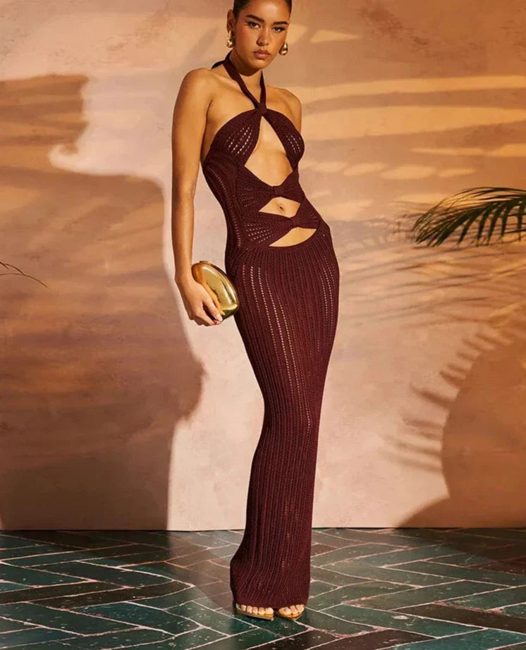 Crochet Halter Maxi Dress with Cutouts