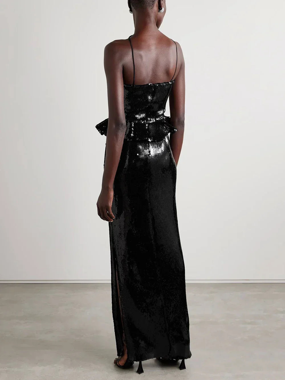 Backless Halter Mesh Sequin Maxi Dress