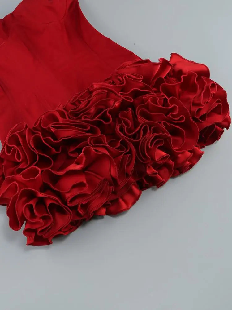 Red Flower Strapless Luxury Party Dress