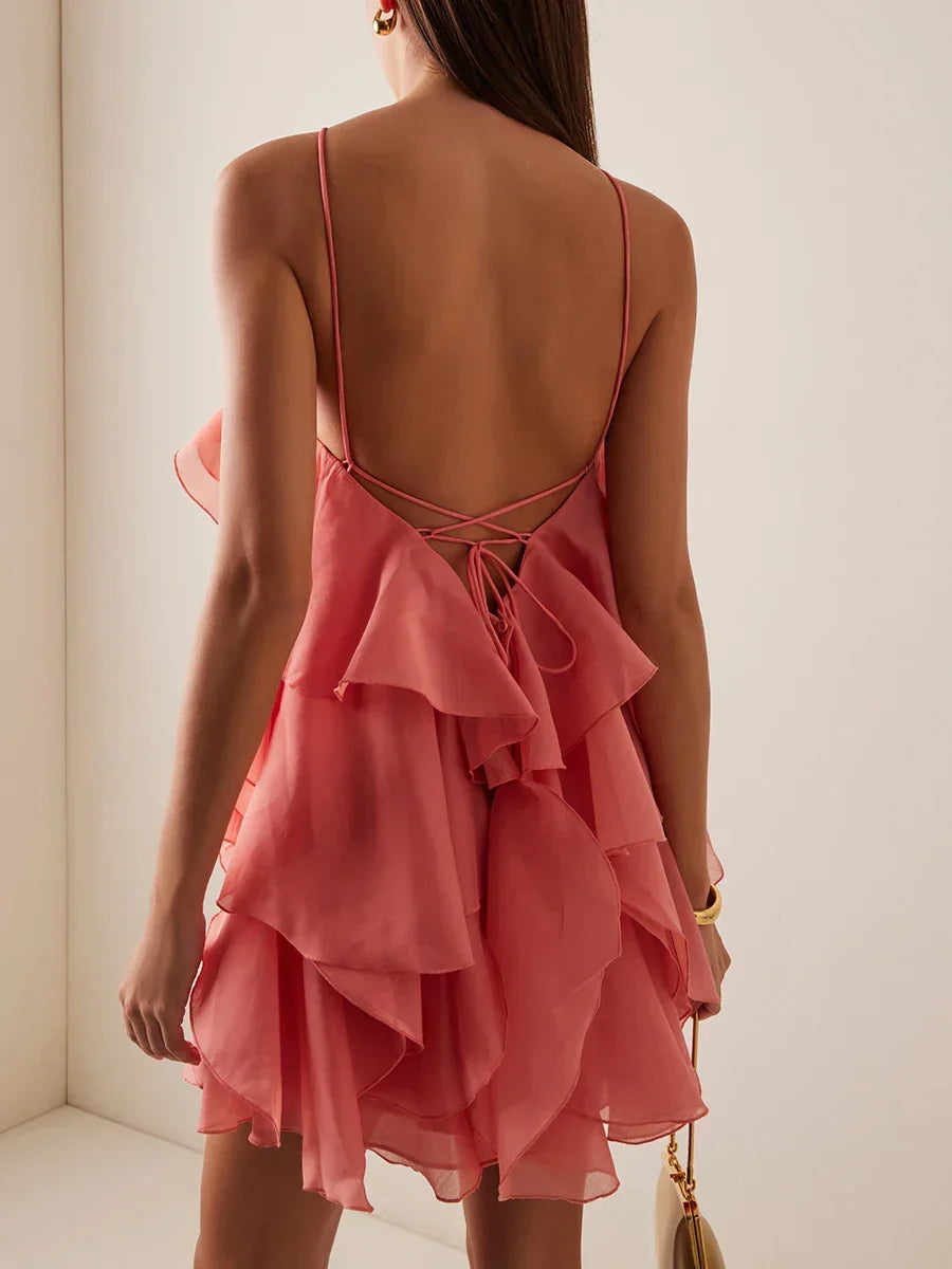 Solid Spliced Appliques Loose Mini Dress