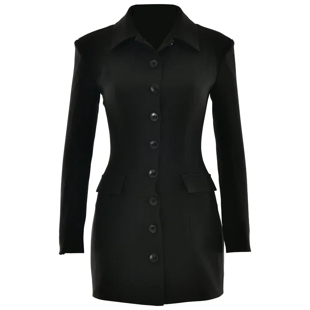 Turn-down Collar Buttons Blazer Mini Dress
