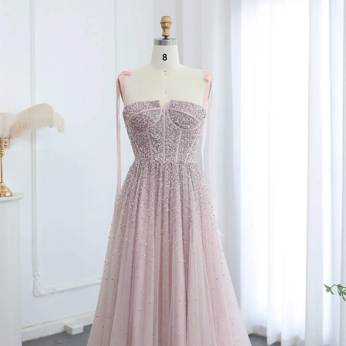 Sequined Beaded Evening Dresses with Straps