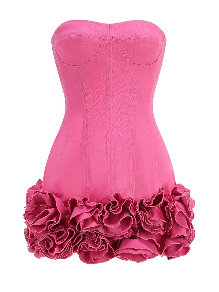 Red Flower Strapless Luxury Party Dress