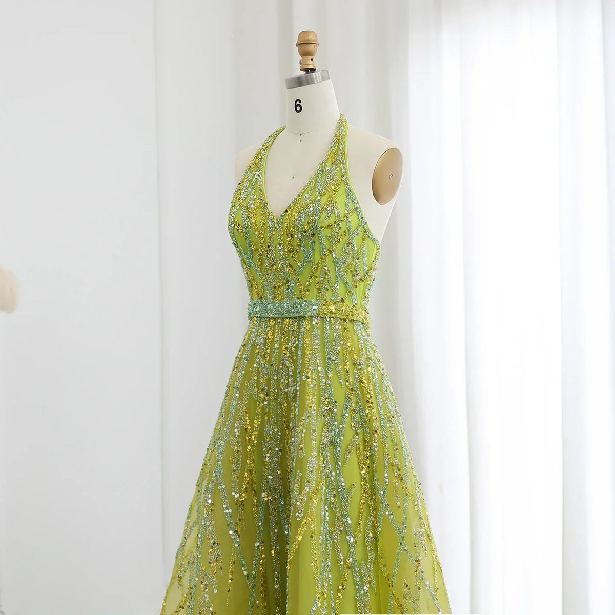 Beaded Halter A-Line Tulle Evening Dresses