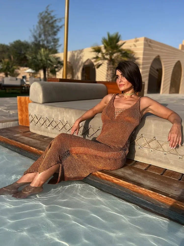 Knitted Strap Side Cut Out Knit Beach Dress