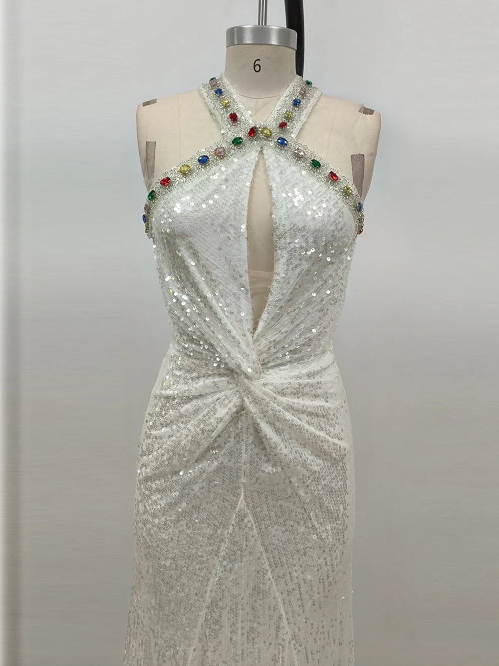 Mesh Sequin Floor Length White Mermaid Dress