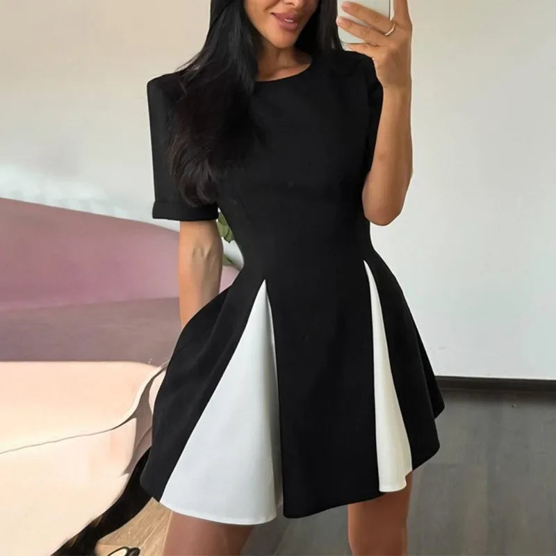 Contrast Patchwork Short Sleeve Mini Dress