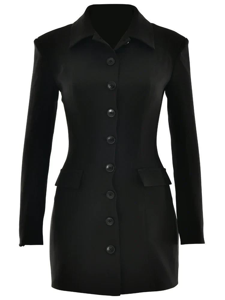 Turn-down Collar Buttons Blazer Mini Dress
