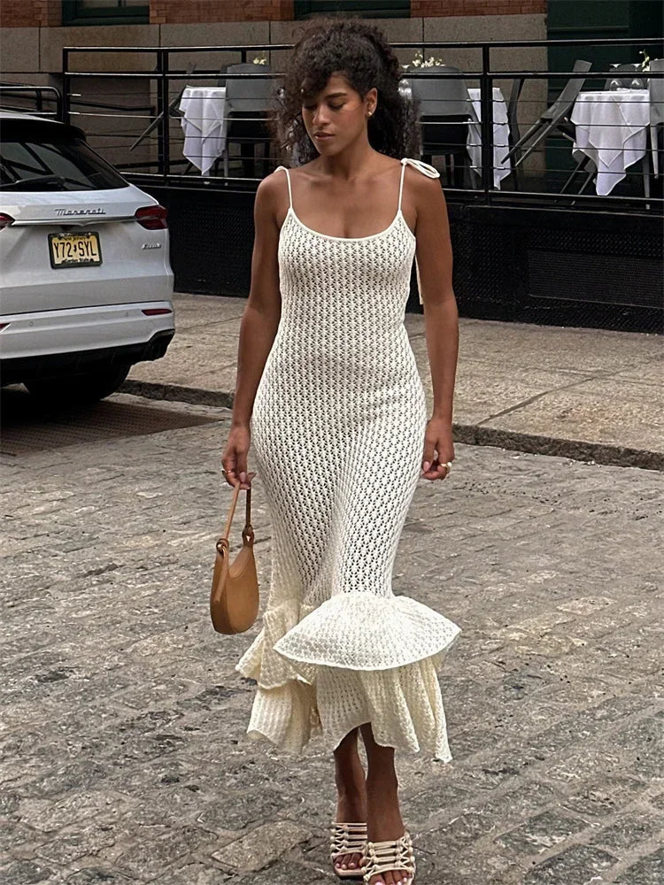 Crochet Maxi Dress with Ruffle Trim