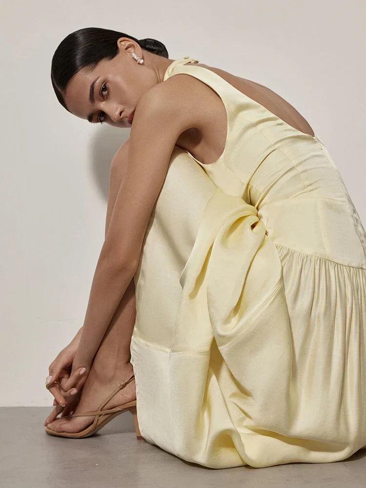 Patchwork Open Back Sleeveless Round Neck Maxi Dress