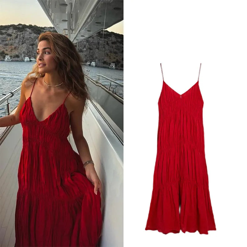 Sling A-line Sleeveless Deep V-neck Dress