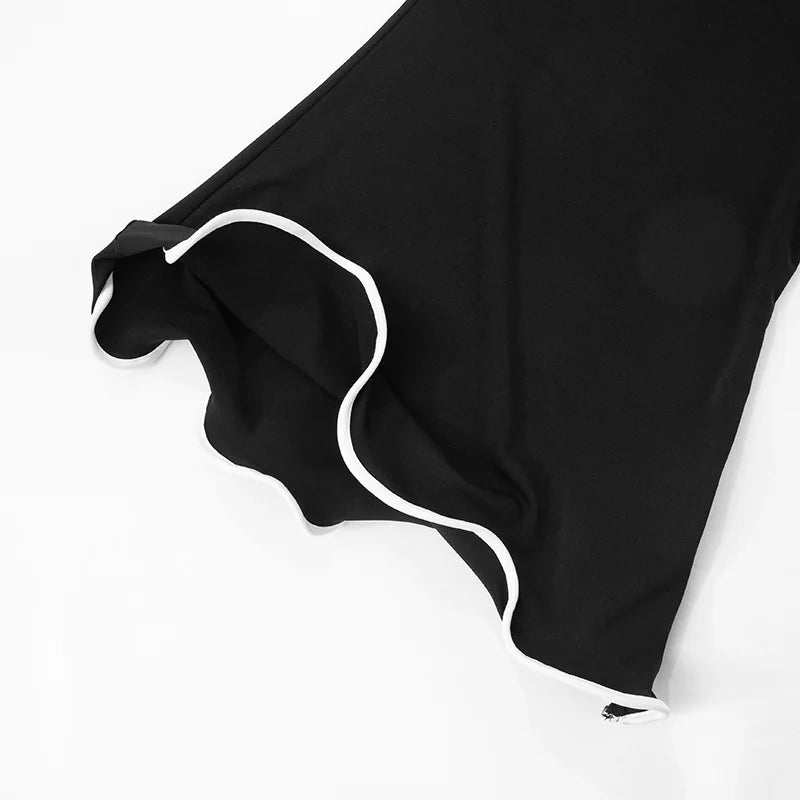 Strapless Ruffles Black Midi Dress