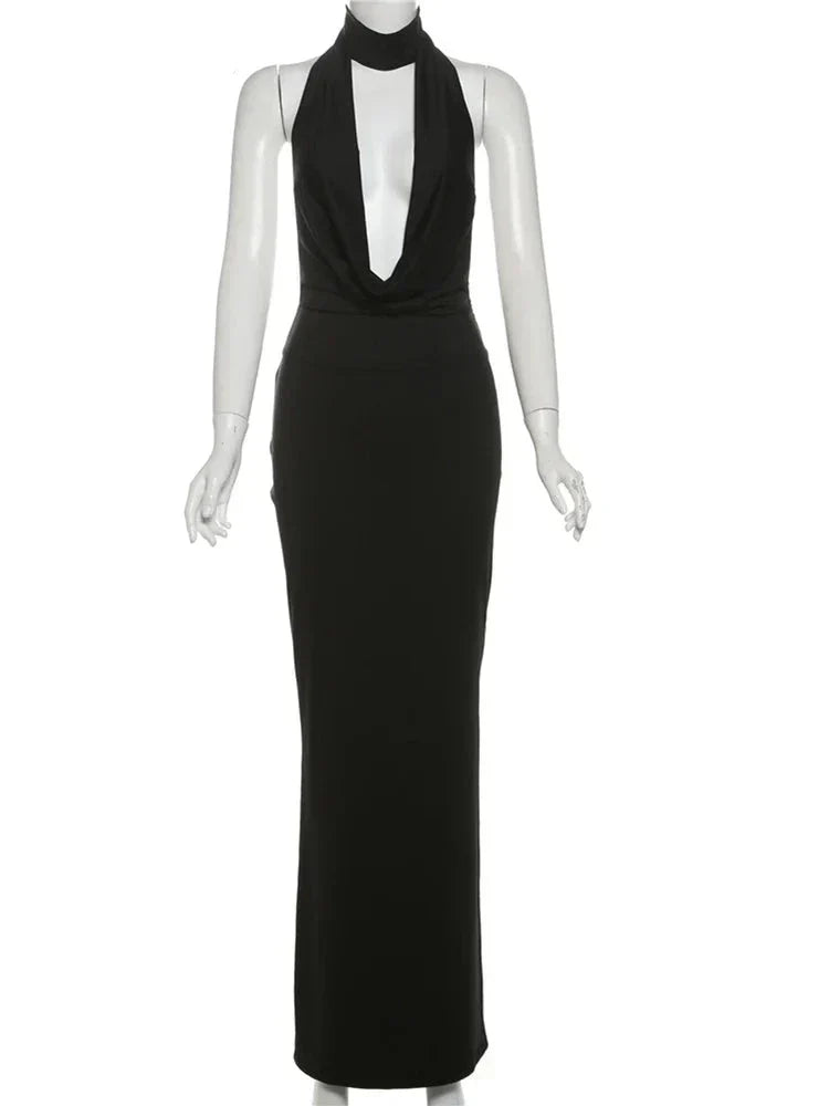 Halter Low Swinging Neck Maxi Dress