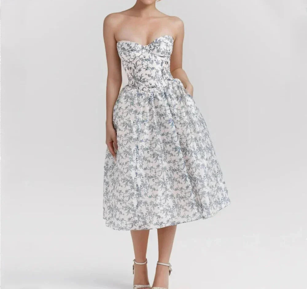 Low Waist Pleated Midi Dress Bra Chest With Wire