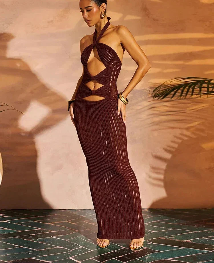 Crochet Halter Maxi Dress with Cutouts