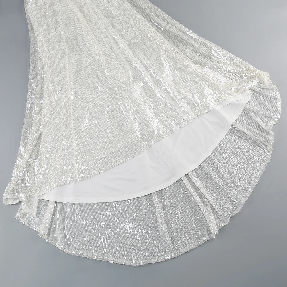 Mesh Sequin Floor Length White Mermaid Dress