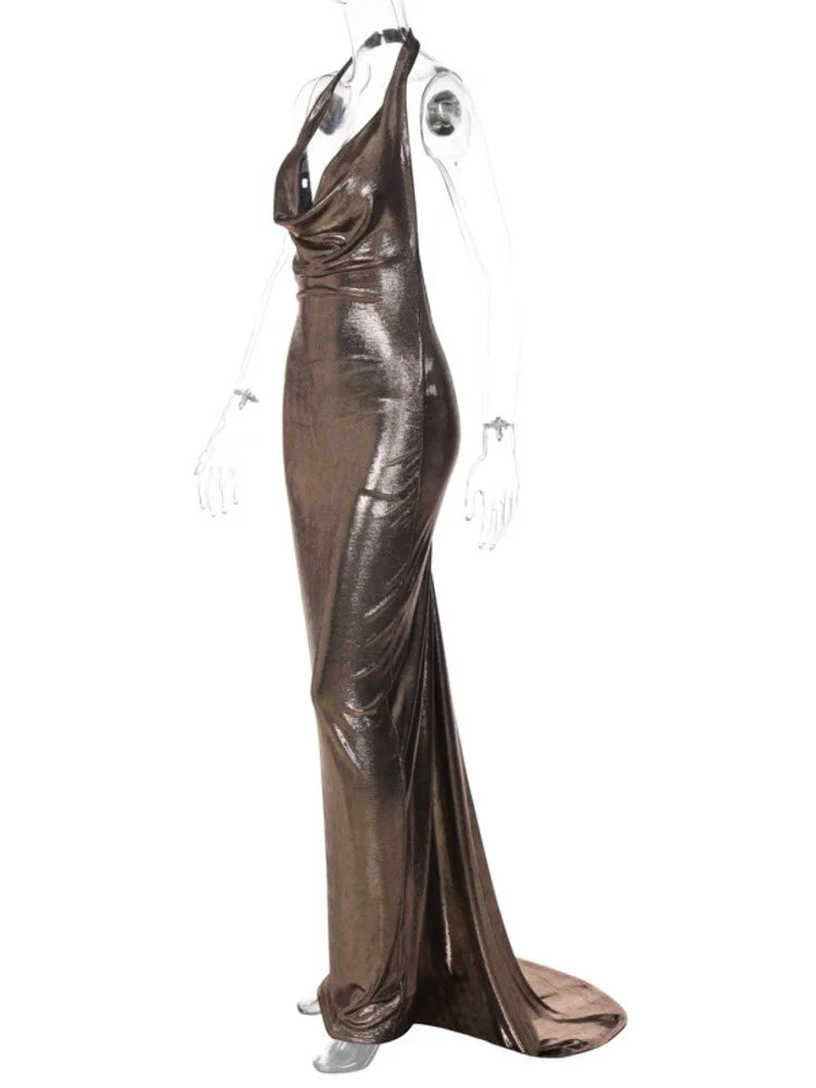 Halter Deep V Neck Sleeveless Fishtail Dress