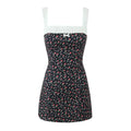 Flower Print Embroidery Lace Slash Collar Mini Dress