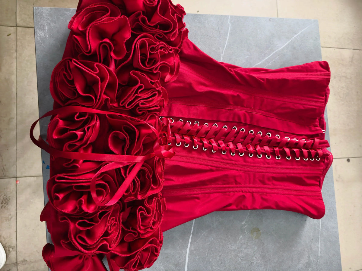 Red Flower Strapless Luxury Party Dress