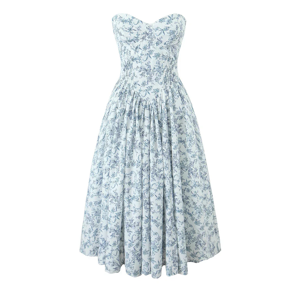 Low Waist Pleated Midi Dress Bra Chest With Wire