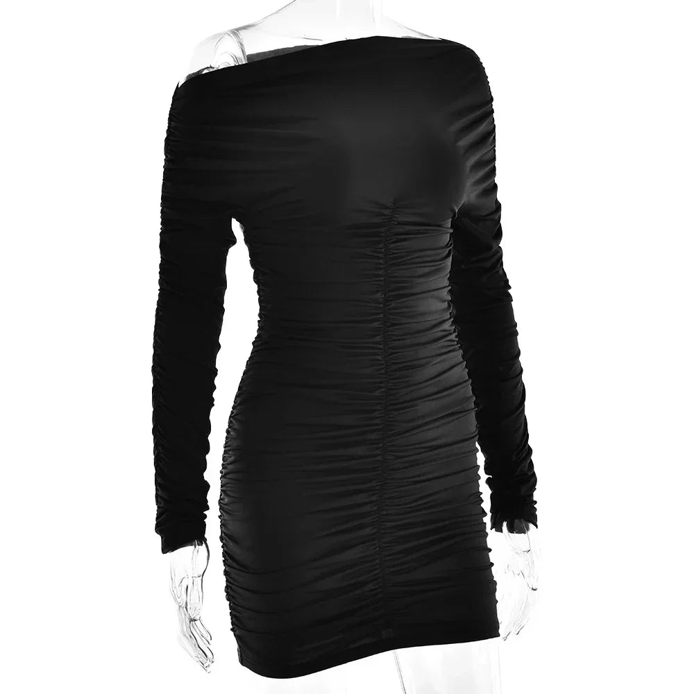 One Shoulder Pleated Mini Dress