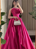 Rose Pink Silk Strapless A-line Sleeveless Prom Dress