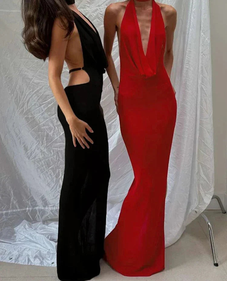 Halter Low Swinging Neck Maxi Dress