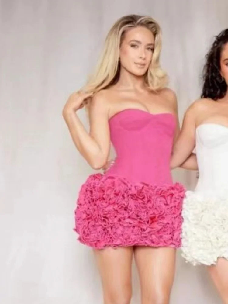 Red Flower Strapless Luxury Party Dress