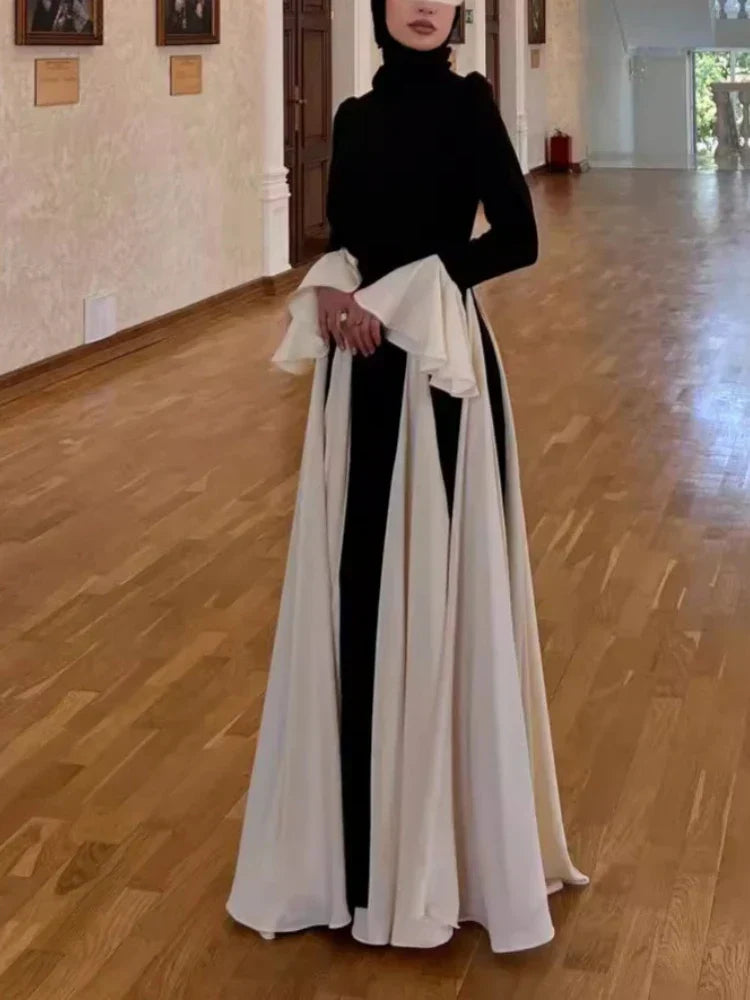 Patchwork White Black Contrast Color Dress
