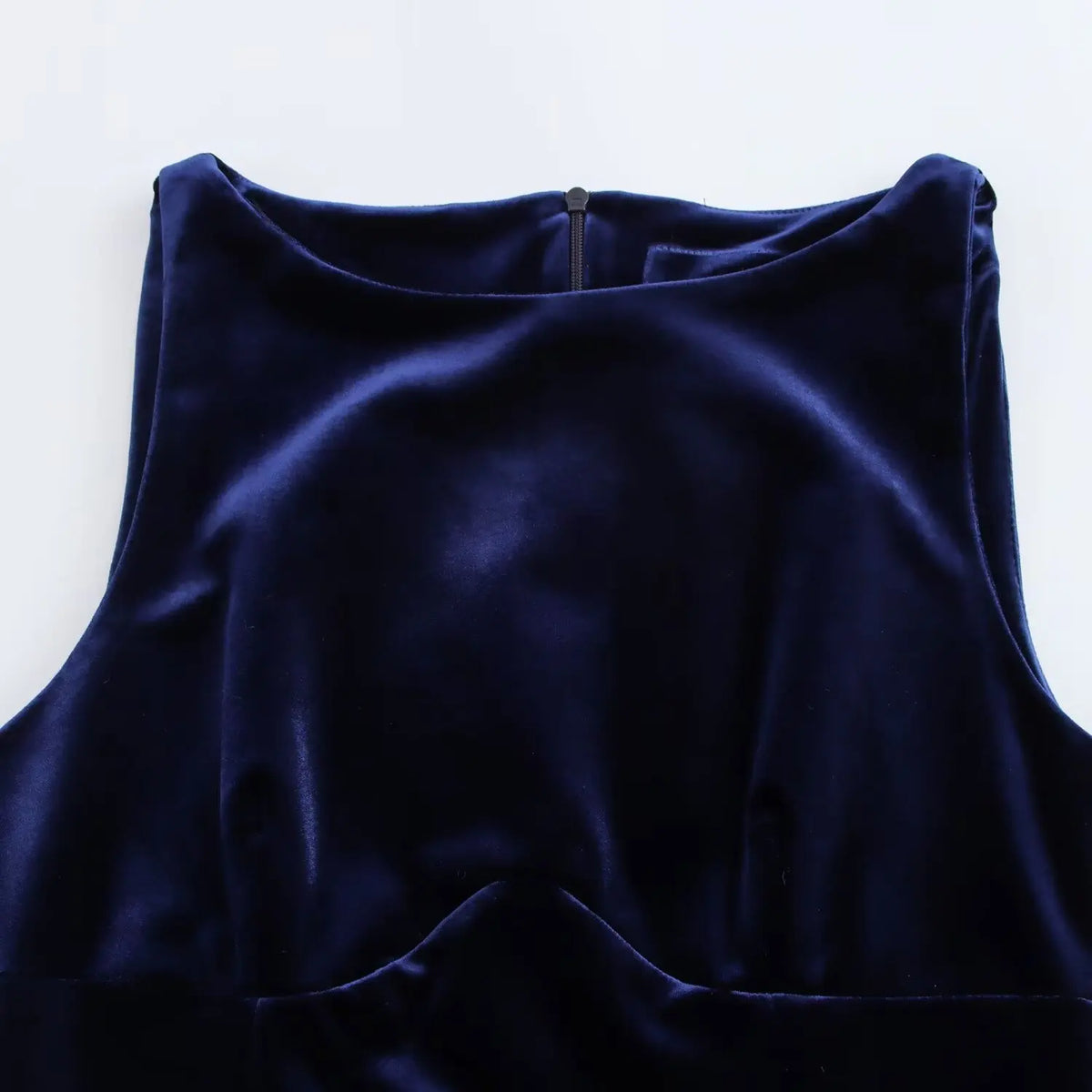 Round Neck Bow Velvet Blue Dress