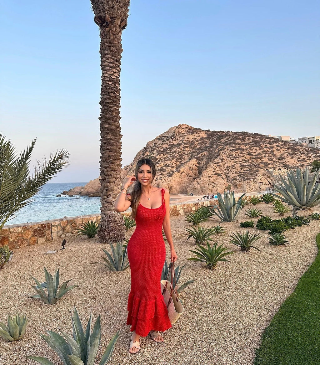 Crochet Maxi Dress with Ruffle Trim