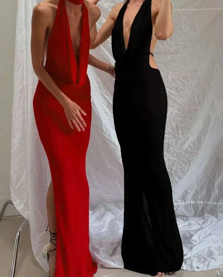 Halter Low Swinging Neck Maxi Dress