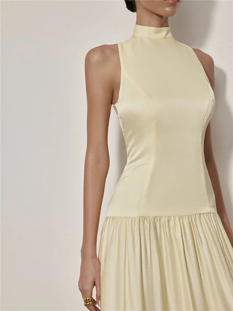 Patchwork Open Back Sleeveless Round Neck Maxi Dress