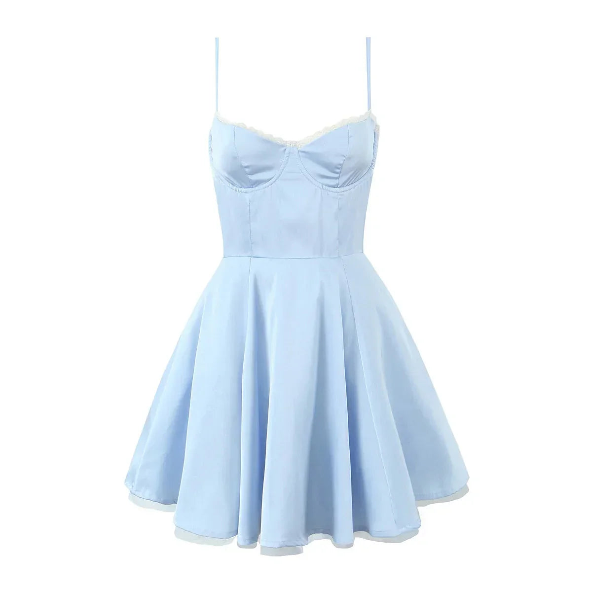 Satin Corset Style Lace 2 layers Lining Hem Mini Dress
